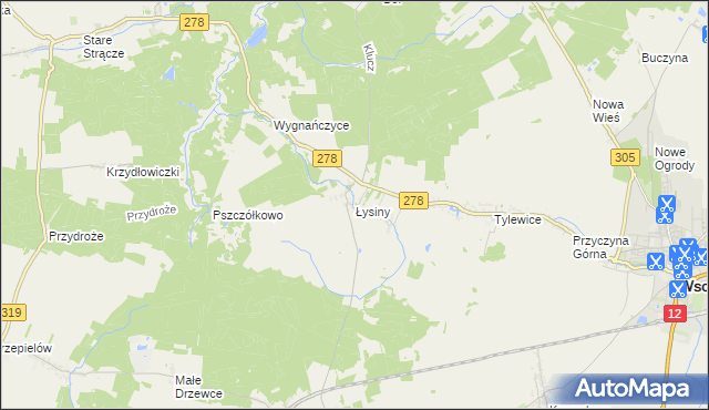 mapa Łysiny gmina Wschowa, Łysiny gmina Wschowa na mapie Targeo