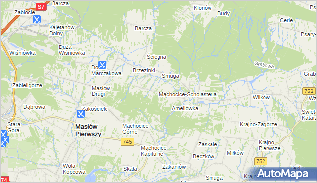 mapa Mąchocice-Scholasteria, Mąchocice-Scholasteria na mapie Targeo