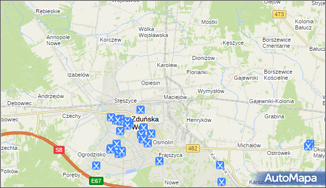 mapa Maciejów gmina Zduńska Wola, Maciejów gmina Zduńska Wola na mapie Targeo