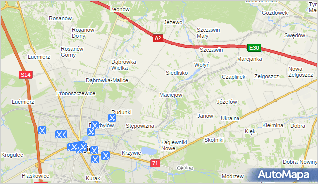mapa Maciejów gmina Zgierz, Maciejów gmina Zgierz na mapie Targeo