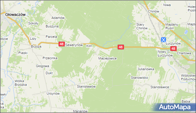 mapa Maciejowice gmina Głowaczów, Maciejowice gmina Głowaczów na mapie Targeo