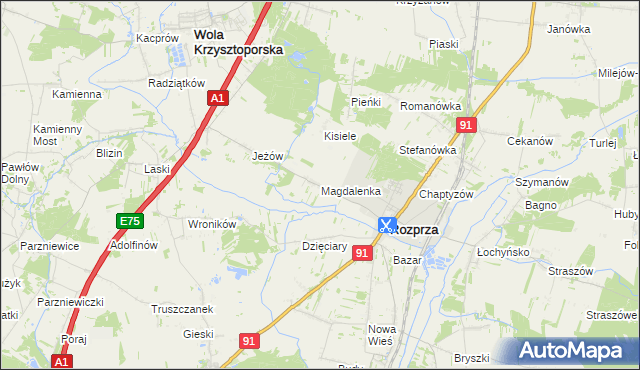 mapa Magdalenka gmina Rozprza, Magdalenka gmina Rozprza na mapie Targeo