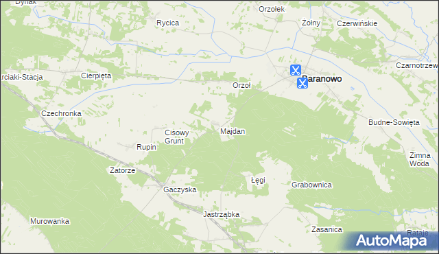 mapa Majdan gmina Baranowo, Majdan gmina Baranowo na mapie Targeo