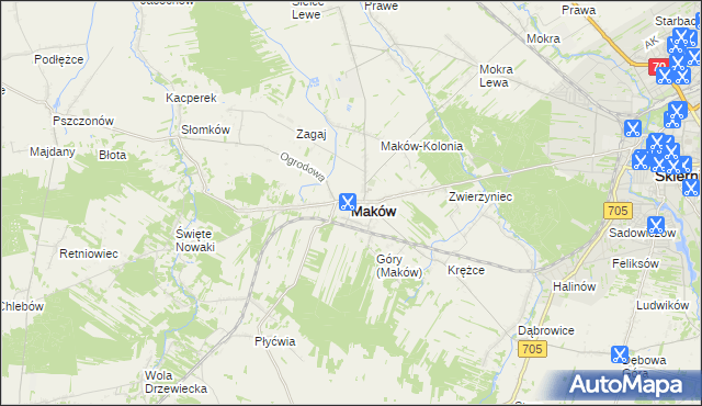 mapa Maków powiat skierniewicki, Maków powiat skierniewicki na mapie Targeo