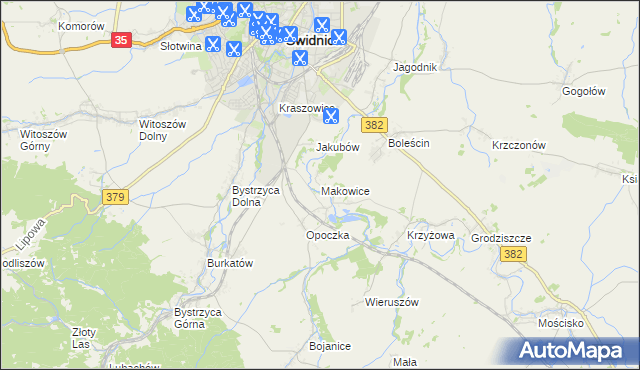 mapa Makowice gmina Świdnica, Makowice gmina Świdnica na mapie Targeo