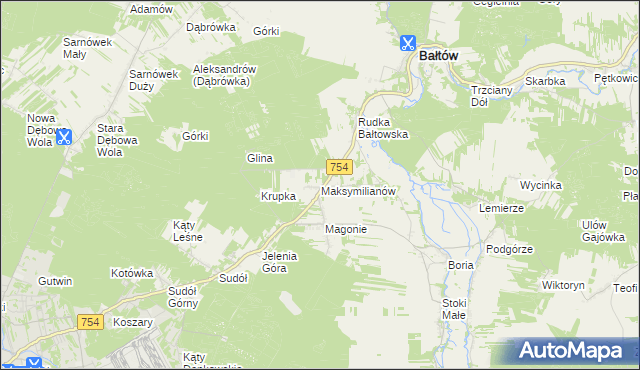 mapa Maksymilianów gmina Bałtów, Maksymilianów gmina Bałtów na mapie Targeo