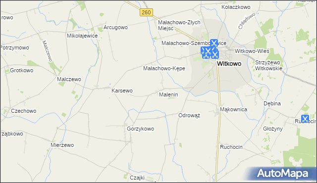 mapa Malenin gmina Witkowo, Malenin gmina Witkowo na mapie Targeo