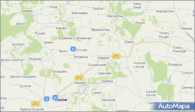 mapa Małgów gmina Lisków, Małgów gmina Lisków na mapie Targeo