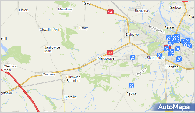 mapa Małujowice, Małujowice na mapie Targeo