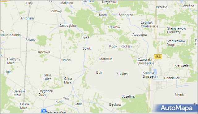 mapa Marcelin gmina Rząśnia, Marcelin gmina Rząśnia na mapie Targeo