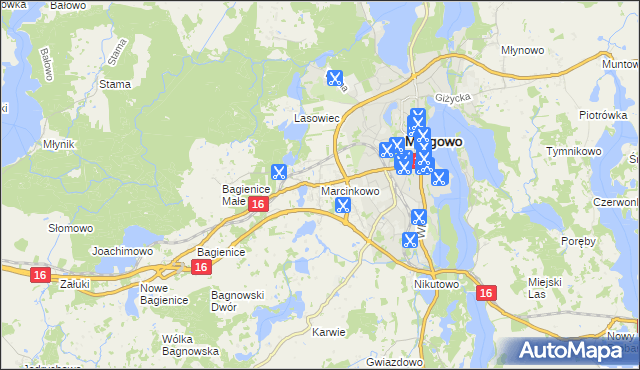 mapa Marcinkowo gmina Mrągowo, Marcinkowo gmina Mrągowo na mapie Targeo