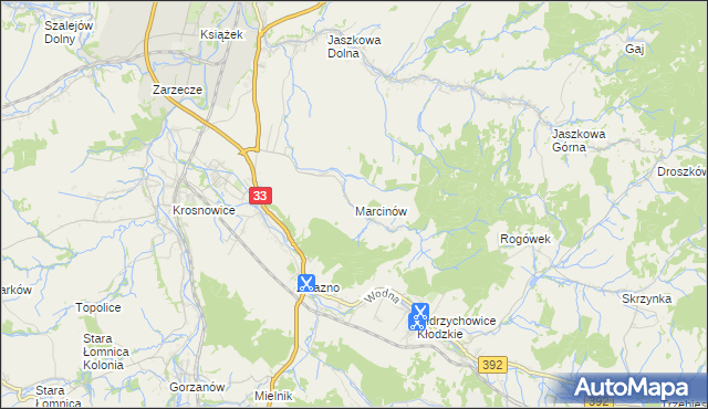 mapa Marcinów gmina Kłodzko, Marcinów gmina Kłodzko na mapie Targeo