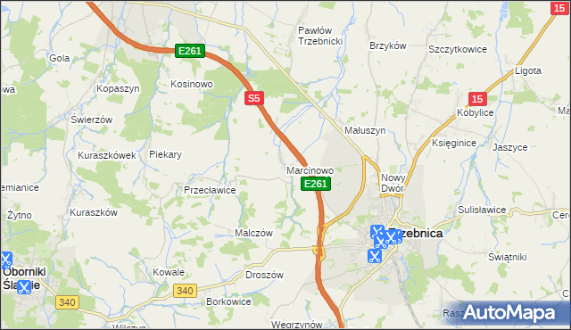 mapa Marcinowo gmina Trzebnica, Marcinowo gmina Trzebnica na mapie Targeo