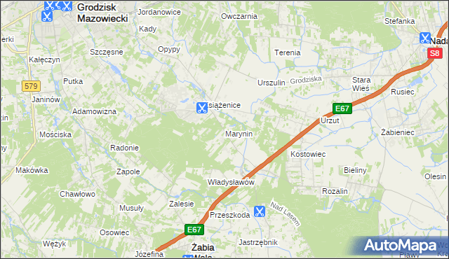 mapa Marynin gmina Grodzisk Mazowiecki, Marynin gmina Grodzisk Mazowiecki na mapie Targeo