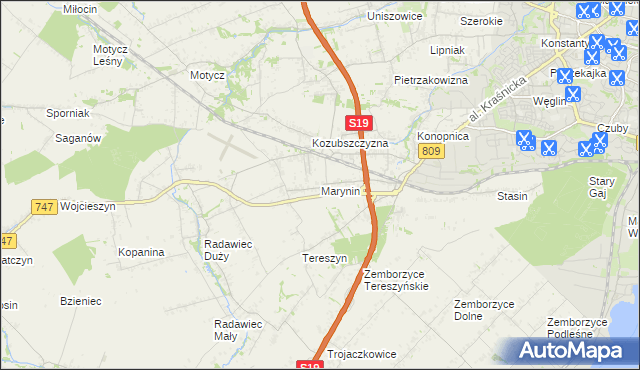 mapa Marynin gmina Konopnica, Marynin gmina Konopnica na mapie Targeo