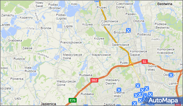 mapa Mazańcowice, Mazańcowice na mapie Targeo