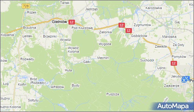 mapa Mechlin gmina Gielniów, Mechlin gmina Gielniów na mapie Targeo