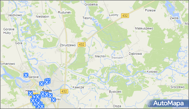 mapa Mechlin gmina Śrem, Mechlin gmina Śrem na mapie Targeo