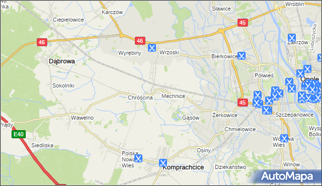 mapa Mechnice gmina Dąbrowa, Mechnice gmina Dąbrowa na mapie Targeo