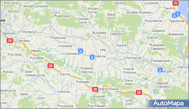 mapa Męcina, Męcina na mapie Targeo