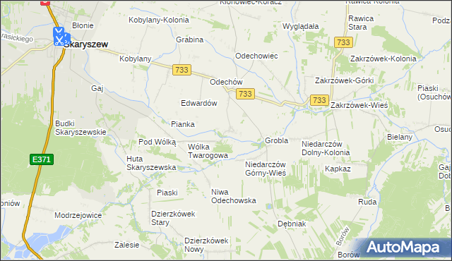 mapa Miasteczko gmina Skaryszew, Miasteczko gmina Skaryszew na mapie Targeo