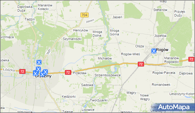 mapa Michałów gmina Brzeziny, Michałów gmina Brzeziny na mapie Targeo