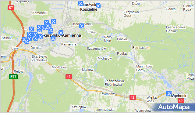 mapa Michałów gmina Skarżysko Kościelne, Michałów gmina Skarżysko Kościelne na mapie Targeo