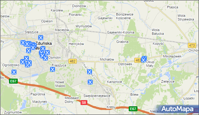 mapa Michałów gmina Zduńska Wola, Michałów gmina Zduńska Wola na mapie Targeo