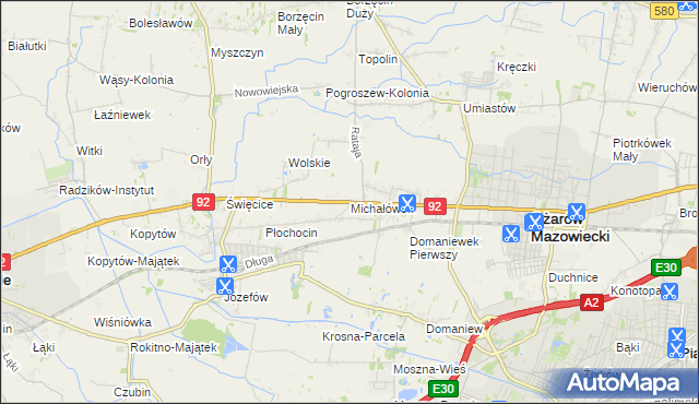 mapa Michałówek gmina Ożarów Mazowiecki, Michałówek gmina Ożarów Mazowiecki na mapie Targeo
