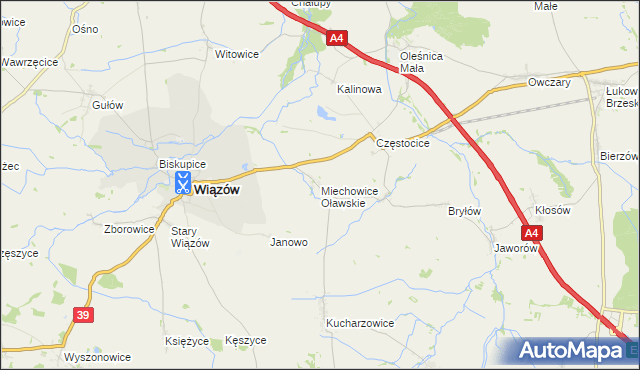 mapa Miechowice Oławskie, Miechowice Oławskie na mapie Targeo