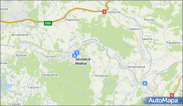 mapa Miedzianka gmina Janowice Wielkie, Miedzianka gmina Janowice Wielkie na mapie Targeo