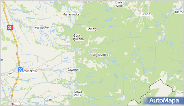 mapa Międzygórze gmina Bystrzyca Kłodzka, Międzygórze gmina Bystrzyca Kłodzka na mapie Targeo