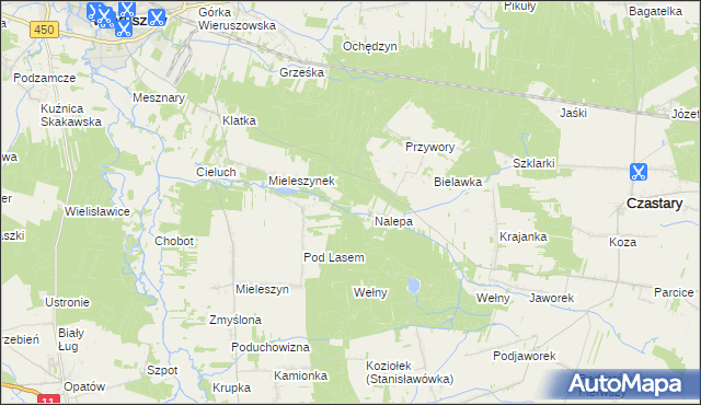 mapa Mieleszyn gmina Wieruszów, Mieleszyn gmina Wieruszów na mapie Targeo