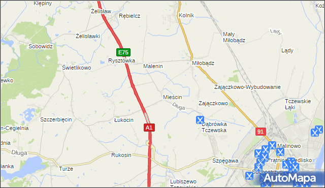 mapa Mieścin, Mieścin na mapie Targeo