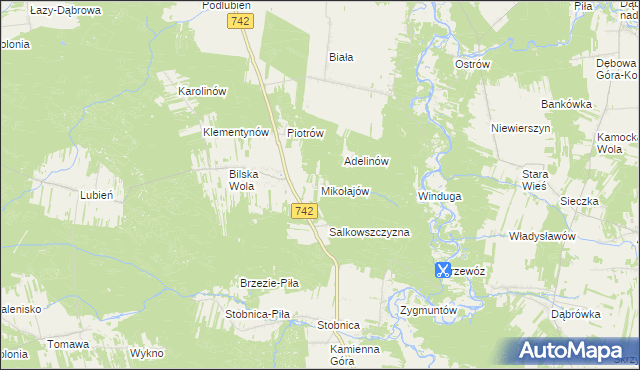 mapa Mikołajów gmina Sulejów, Mikołajów gmina Sulejów na mapie Targeo