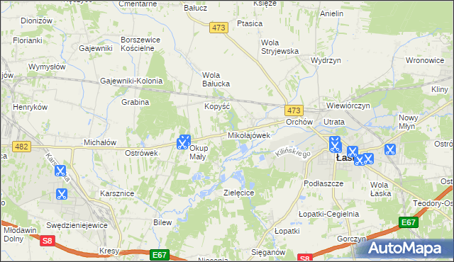 mapa Mikołajówek gmina Łask, Mikołajówek gmina Łask na mapie Targeo