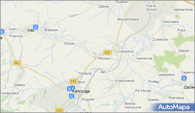 mapa Mikulice gmina Gać, Mikulice gmina Gać na mapie Targeo