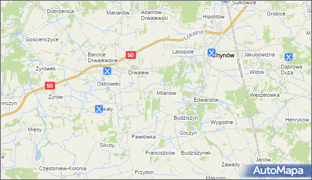 mapa Milanów gmina Chynów, Milanów gmina Chynów na mapie Targeo