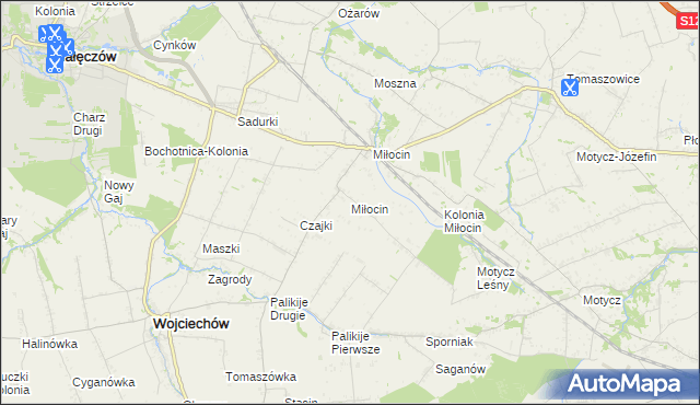 mapa Miłocin gmina Wojciechów, Miłocin gmina Wojciechów na mapie Targeo