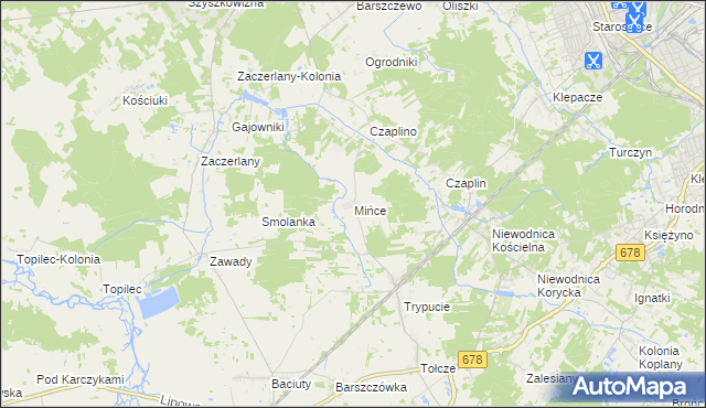 mapa Mińce, Mińce na mapie Targeo