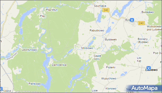 mapa Minikowo gmina Lubiewo, Minikowo gmina Lubiewo na mapie Targeo