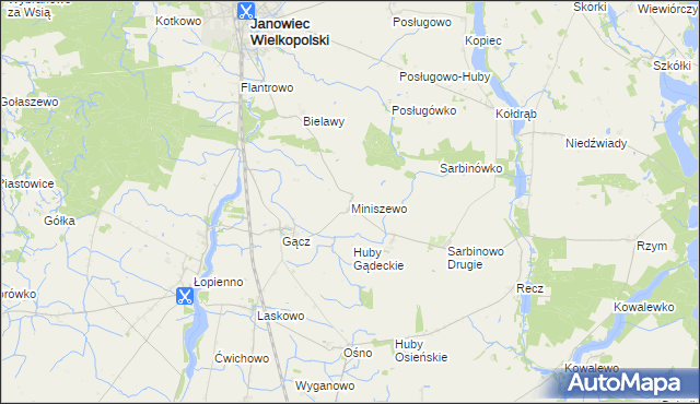 mapa Miniszewo, Miniszewo na mapie Targeo