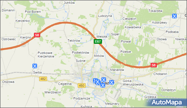 mapa Mirków gmina Wieruszów, Mirków gmina Wieruszów na mapie Targeo