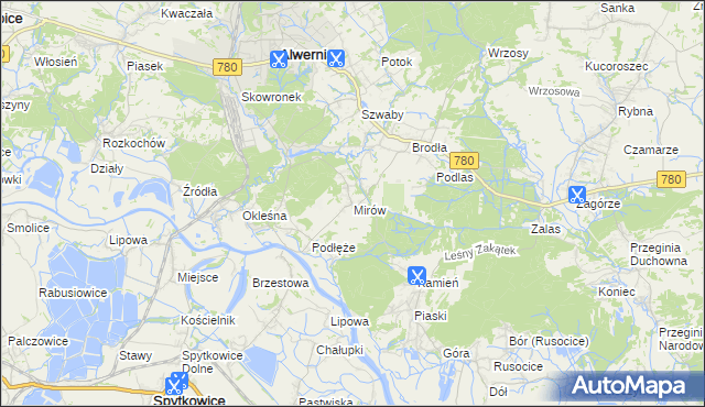 mapa Mirów gmina Alwernia, Mirów gmina Alwernia na mapie Targeo