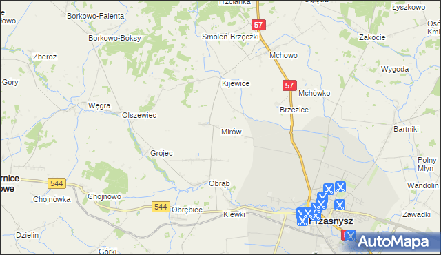 mapa Mirów gmina Przasnysz, Mirów gmina Przasnysz na mapie Targeo