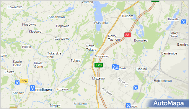 mapa Miszewko gmina Żukowo, Miszewko gmina Żukowo na mapie Targeo