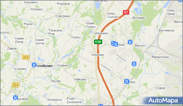 mapa Miszewo gmina Żukowo, Miszewo gmina Żukowo na mapie Targeo