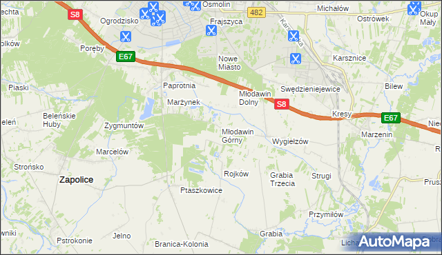 mapa Młodawin Górny, Młodawin Górny na mapie Targeo