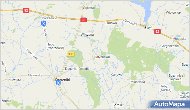 mapa Młynkowo gmina Duszniki, Młynkowo gmina Duszniki na mapie Targeo