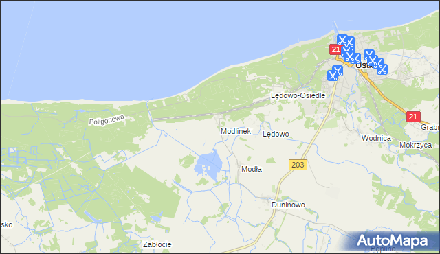 mapa Modlinek gmina Ustka, Modlinek gmina Ustka na mapie Targeo